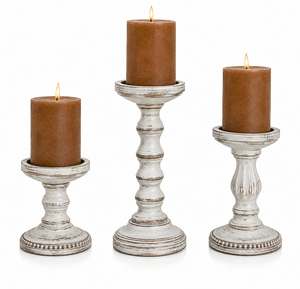 Juego de 3 Portavelas de Madera Rústicos Estilo Granja, Soportes para Velas de Pilar Blancos Desgastados, Centro de Mesa, Decoración del Hogar - Product Image 5