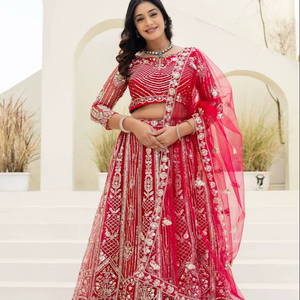 Indian Traditional Ethnic Wear Butterfly Net Wedding Lehenga Choli with <b>Sequins</b> Embroidery Work Net Dupatta Set - Product Image 1