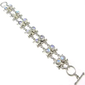 Pulsera de tenis de plata de ley 925 con piedra lunar arcoíris para mujer, joyería artesanal con gemas engastadas en bisel - Product Image 5
