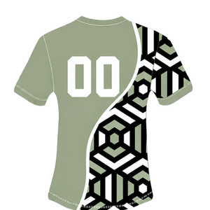 Ensemble short et maillot de rugby géométrique vert sauge, noir et blanc, à manches courtes, col rond, personnalisable, respirant, pour l'entraînement et les sports d'équipe - Product Image 4