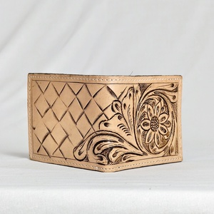 Nueva Cartera Bifold de Cuero Genuino para Hombre, Diseño Walla con Grabado Floral Geométrico, Hecha a Mano, 100% Cuero, Éxito de Ventas - Product Image 1