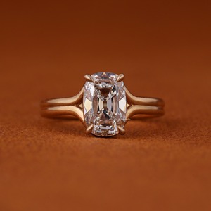 Old Mine Cushion Cut Lab Grown Diamond Engagement Ring 14k <b>Solid</b> Gold Double Shank Solitaire Wedding Band IGI Certified - Product Image 1