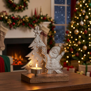 Sculpture de Père Noël en métal pour arbre de Noël, porte-bougie chauffe-plat, taille personnalisable, artisanat, décoration de table intérieure, fabrication en usine - Product Image 1