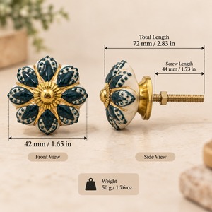 SHUBHAM Floral Kitchen Cabinet Knob Porcelain Drawer Pull Gold Blue Decorative Handle for <b>Wardrobe</b> Drawer - Product Image 6