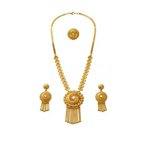 Luxury African Long Pendant 24K Gold Plated Necklace Set for Women Dubai Style Nigerian <b>Bridal</b> Wedding Jewelry Set - Product Image 2