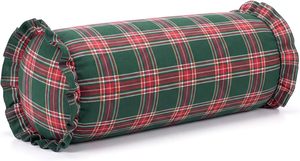 Housse de coussin ronde à carreaux vert et rouge avec bord festonné, taie d'oreiller en tartan de Noël - Product Image 2