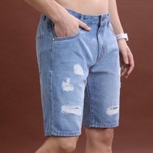 Pantalones Cortos de Mezclilla Desgastados para Hombre, de Alta Demanda, a la Moda, Azules, Casuales, de Algodón, Estilo Urbano, Ajustados, Ropa de Verano, Hip Hop - Product Image 4