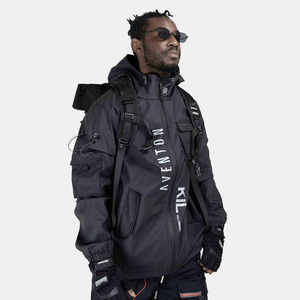 Wholesale Mens Techwear <b>Jacket</b> Tactical Urban Streetwear <b>Waterproof</b> Windbreaker Multi-pocket Functional Cyberpunk Cargo Coat - Product Image 2