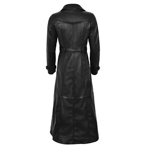 Custom Genuine Nappa Leather Women's Trench Coat Long Double Breasted Leather Coat Belted Leather <b>Jacket</b> Wholesale Manufacturer - Product Image 3
