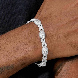 Pulsera de Cadena con Eslabones Unisex de Lujo, Chapada en Oro Rosa, Tono Plateado, con Moissanita Cúbica en Forma de Ojo, Cierre Trenzado, Regalo de Joyería - Product Image 4