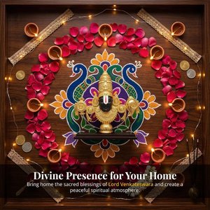 Statue géométrique plaquée or 24 carats du Seigneur Venkateswara Swamy pour la décoration de temple domestique, présentation sur table, salle de Pooja sacrée, cadeau de Diwali - Product Image 3