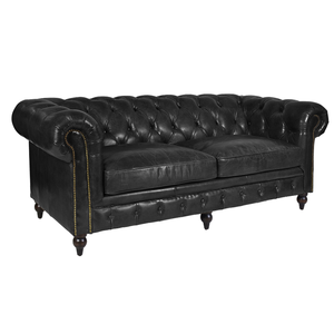Elegant Genuine Leather Two Seater Chesterfield <b>Sofa</b> with Quilted Upholstery & Rolled Arms Solid Wood <b>Legs</b> Classic Lounge Couch - Product Image 2