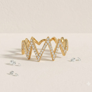 Women Heartbeat Zigzag Band Round Brilliant Cut 925 Silver <b>Fine</b> <b>Ring</b> - Product Image 5
