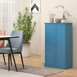 Modern Freestanding Blue <b>Kitchen</b> <b>Pantry</b> Cabinet 5 Tier Wood (MDF) Shelving with 12 Door Shelves & Double Doors - Product Image 2