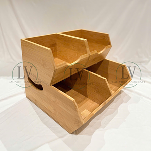 Panier en bois naturel, lot de 4 paniers de rangement empilables, ouverture frontale, pour cuisine, fruits, légumes, collations, fabriqué au Vietnam - Product Image 4