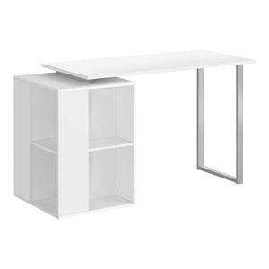 Scrivania per Computer Contemporanea 55'' in Laminato Bianco e Metallo Grigio per Ufficio Domestico con Ripiani di Archiviazione Sinistro e Destro - Product Image 2