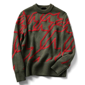 Pull polyvalent pour homme automne-hiver, nouvelle mode décontractée, broderie, tricot épais, motif géométrique, laine grossière 220g - Product Image 1
