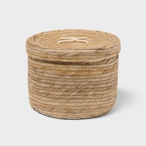 Cesto Intrecciato Rotondo con Coperchio Stile Banana Twist - Product Image 1