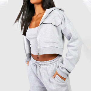 Ensemble de survêtement gris à capuche pour femme, manches longues, coupe ample, décontracté, pour l'automne, avec poches latérales, taille élastique, 100 % coton - Product Image 6
