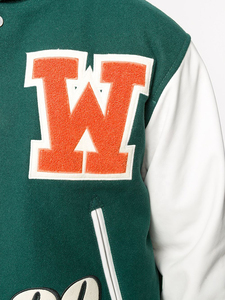 Green Varsity <b>Jacket</b> Men Preppy Style Embroidered Letter W Front White Sleeve Autumn Wear - Product Image 6