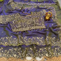 Sari en soie luxueux et élégant, orné de perles originales faites à la main, avec un chemisier assorti perlé, tendance moderne, tenue ethnique pour les fêtes