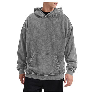 Sweat-shirt à capuche gris pour homme, coupe ample, couleur unie, décontracté, avec poche avant, pour l'automne, coupe classique, en molleton tricoté - Product Image 1