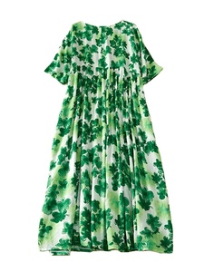 Vestido Floral Vintage plisado de verano de talla grande, Jersey informal para mujer, vestidos estampados a rayas de algodón para mujer, vestido largo suelto para mujer - Product Image 3