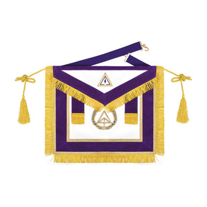 Delantal de la Corporación de los Maestres de la Francmasonería Royal & Select - Borlas con Flecos de Hilo Dorado y Emblema Bordado, Insignia Masónica - Product Image 1
