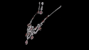 Luxury Lab Grown Pear & Round Brilliant Cut Sterling <b>Silver</b> <b>Necklace</b> Earring <b>Set</b> with Lab Ruby| Wedding Party Statement Jewelry - Product Image 4