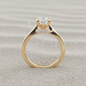 Anillo de compromiso solitario ovalado cónico Stonewels Pave, chapado en oro |   para diamantes cultivados en laboratorio certificados |   Juego de Anillos de Oro Amarillo de 14K - Product Image 5