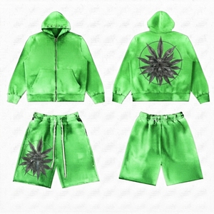 Unisex Straight Short Sweatsuit Manufacture <b>Oversized</b> Tracksuit Sweat Pants and Hoodie Set <b>Jogger</b> With Open Bottom Pants - Product Image 4