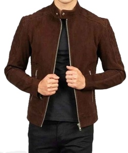 Men's High Quality Sheep Skin <b>Suede</b> Leather <b>Jacket</b> New Design Fashionable Biker <b>Jacket</b> Zip Closure and Zipper Pockets - Product Image 1