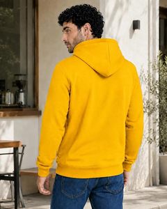 Sudadera con Capucha para Hombre, Color Sólido, Corte Regular, Informal, Tejida, con Bolsillos Amarillos, para Otoño - Product Image 2