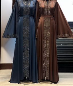 Hot sale Modest Dubai Beaded Sequined <b>Long</b> Sleeve Abaya Muslim Traditional Handmade Wedding Women Polyester Breathable V Neck - Product Image 3