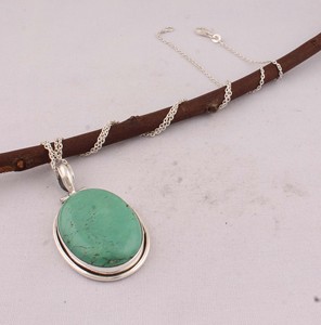 Grand pendentif naturel en argent sterling 925, bijoux vintage, vente en gros, collier à grosse pierre précieuse verte pour femme - Product Image 3