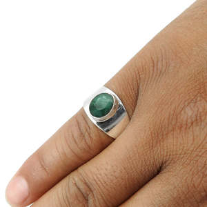 Bohemian Fashion Style <b>Emerald</b> Gemstone <b>Ring</b> 925 <b>Silver</b> Oval Cut Stone Women <b>Ring</b> For Engagement & Party Wholesale Bulk Price - Product Image 4