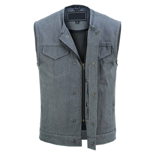 Gilet de moto en jean gris premium pour homme, sans manches, style motard, veste tactique en coton, gilet décontracté, vêtement d'extérieur tendance - Product Image 2