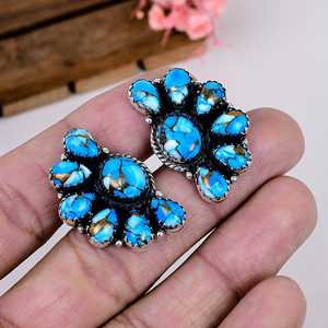 Ice <b>Blue</b> Turquoise <b>Stud</b> <b>Earrings</b>, 925 Sterling Silver Southwestern Boho <b>Earrings</b>, Natural Gemstone Jewelry Gift for Her - Product Image 4