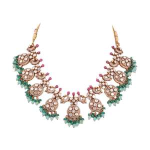 ชุดสร้อยคอและต่างหูเจ้าสาวประดับพลอยหลากสี ผลิตจากเงินแท้ Gajaah 925 เงินสเตอร์ลิงแท้ เครื่องประดับสำหรับงานเทศกาล - Product Image 2