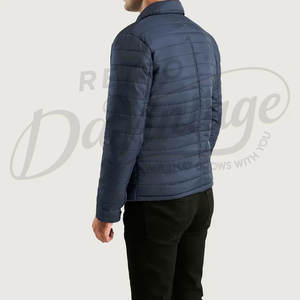 Chaqueta Acolchada Ligera Azul Marino para Hombre con Cuello Camisero, Chaqueta Informal Acolchada con Bolsillos Dobles con Cierre en el Pecho - Product Image 3