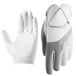 Gant de golf en cuir véritable respirant de qualité supérieure, à enfiler, unisexe, blanc et gris - Product Image 1