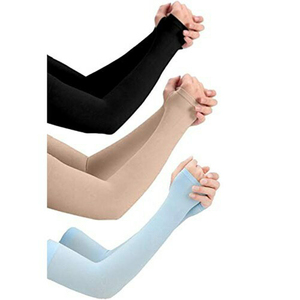 Manchons de cyclisme anti-UV unisexe pour adulte en Spandex et Polyester, sans couture, couleur unie Beige, Noir, Bleu clair - Product Image 1