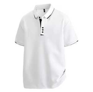 Polo à manches courtes pour homme, couleur unie, coton Oxford, décontracté, respirant, design tissé, boutons sur le devant, coupe classique - Product Image 1