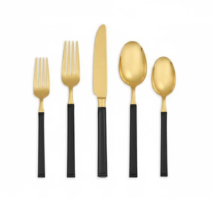 Modern Gold Flatware <b>Set</b> With <b>Black</b> Handles Dishwasher Safe <b>Cutlery</b> Stainless Steel Resin Handle Wedding Tableware - Product Image 1