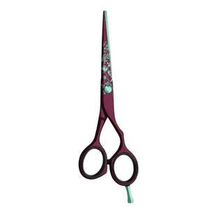 Professional Stylish Maroon Barber Salon <b>Scissors</b> Beauty Hair Cutting Shears with Finger Rest Leave Paper Coated Steel Handle - Product Image 2