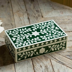 Handcrafted Bone Inlay Decorative <b>Storage</b> Box with Floral Leaf Mosaic Pattern Jewelry Organizer Keepsake Box for Home Decor Box - Product Image 2