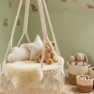 Handmade <b>Macrame</b> Swing Chair, Boho Indoor Outdoor Hanging Seat, Gift for New home - Product Image 1