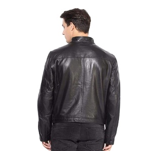 Chaqueta de Motociclista de Cuero Vacuno Azul para Hombre, Cuello Alto, Cierre de Cremallera, Corte Ajustado, Largo Regular, para Otoño - Product Image 3