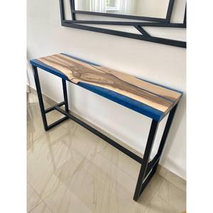 Table console en résine époxy Blue River, bois à bords naturels, meuble d'entrée fait main, pièce d'appoint moderne pour couloir - Product Image 3