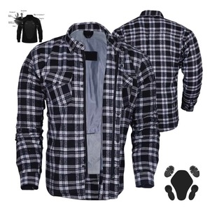 <b>Men's</b> Full Sleeve Plaid Flannel <b>Shirt</b> Windproof Cotton Motorcycle Armor Protection Black White Checkered Design Autumn Wear - Product Image 1